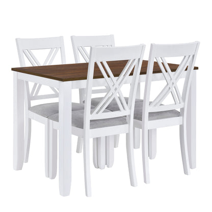 TOPMAX Rustic Minimalist Wood 5-Piece Dining Table Set with 4 X-Back Chairs for Small Places  White