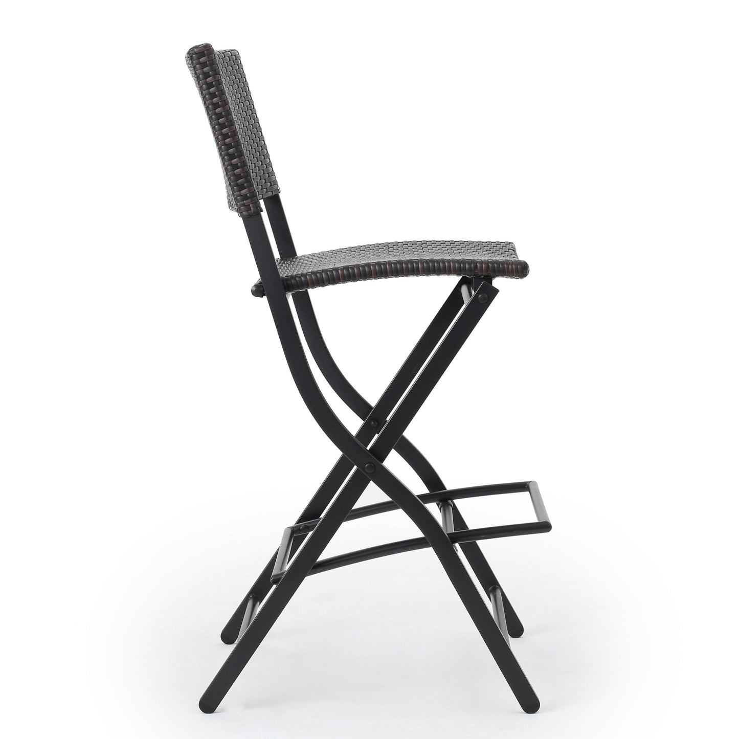 Outdoor Wicker Barstools Faux Rattan Patio Bar Stool Foldable Chair, 2-Pcs Set, Multibrown