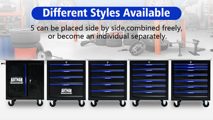 5 DRAWERS MULTIFUNCTIONAL TOOL CART WITH WHEELS-BLACK+BLUE