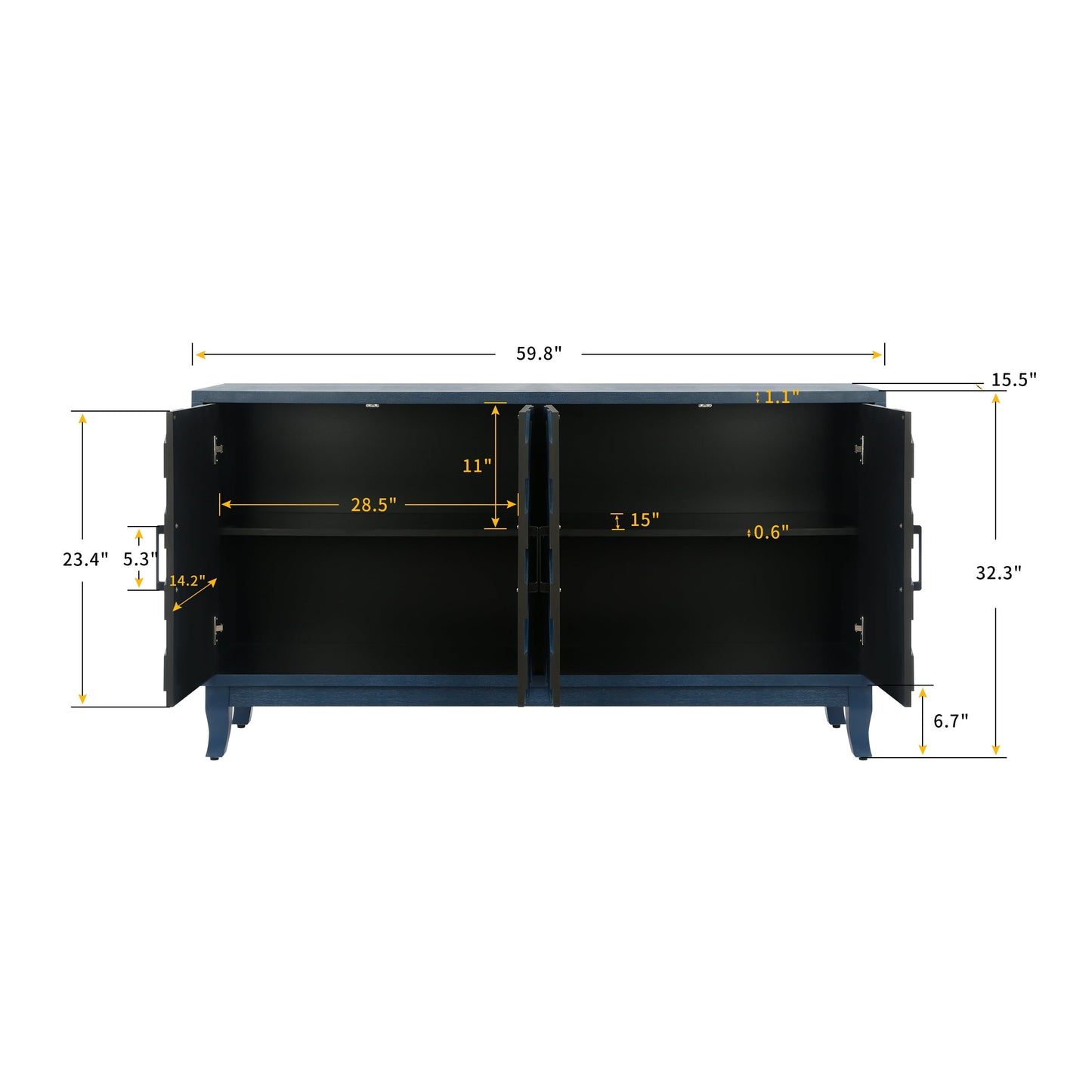Stronger Vintage Style Buffet Cabinet Lacquered Accent Storage 4 Door Wooden