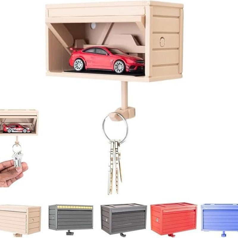 Space-saving wall wooden key holder, home key rack, garage-shaped clothes hook with opening door for hallway