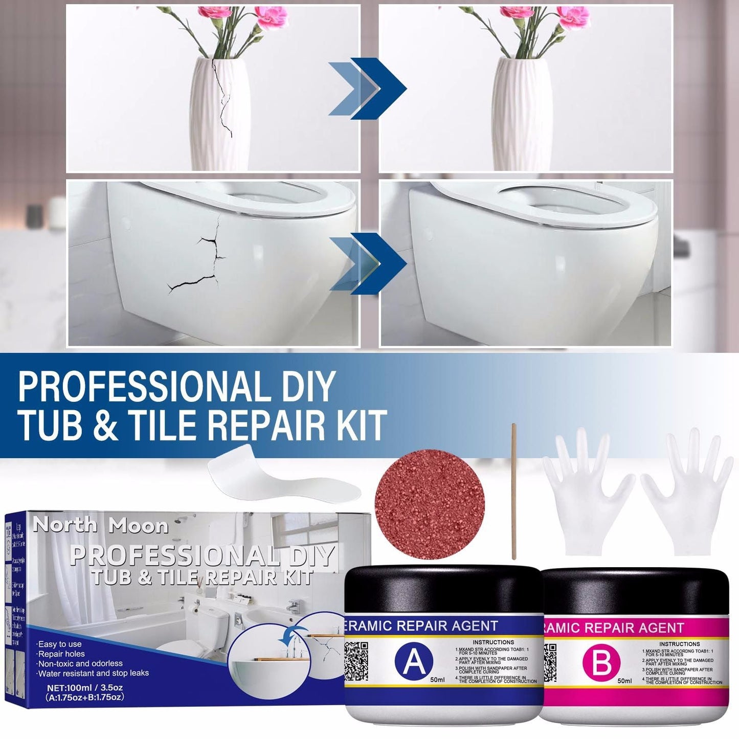 North Moon Ceramic Floor Tile Repair Agent Household Ceramic Compensator AB Glue