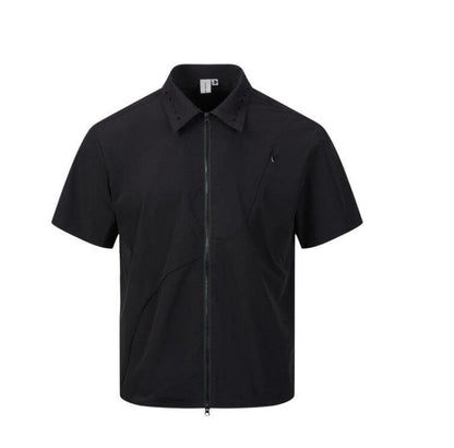 Zipper short sleeved shirt men's loose solid color shirt