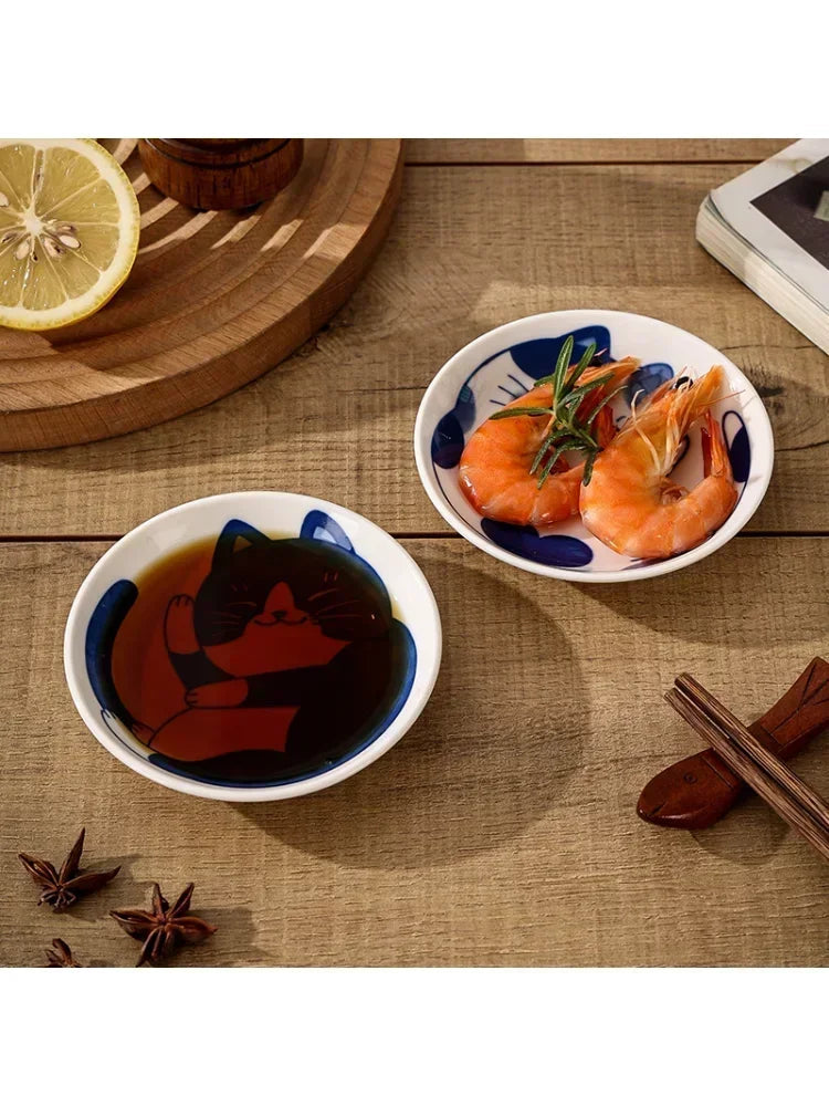 Cat dish cartoon ceramic dish household dining table dipping dish soy sauce dish hot pot seasoning dish