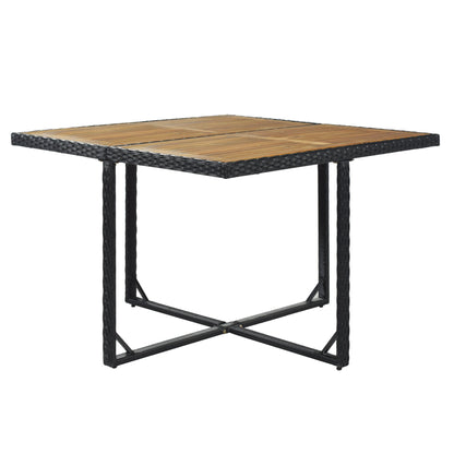 TOPMAX Patio All-Weather PE Wicker Dining Table Set with Wood Tabletop for 8, Black Rattan+Beige Cushion (9-Piece)