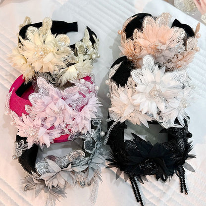 Fashionable handmade embroidery three-dimensional simulation crystal flower hair hoop