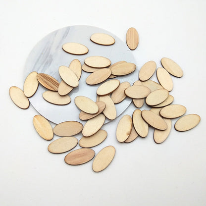 100pcs Elliptic Natural Wooden Chips Crafts For Handmade Card Diy Pattern Tag Scrapbooking Embellishment Wood Making