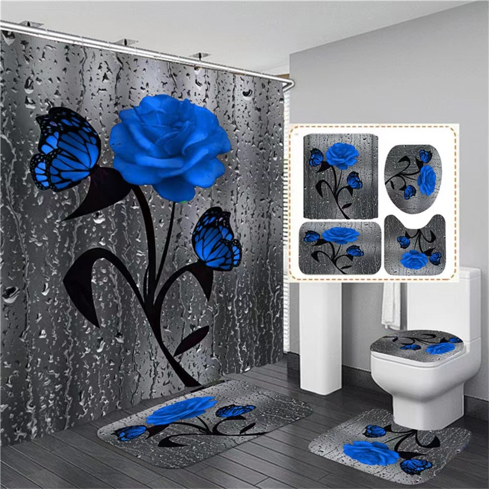 Hot HD Digital Printing Polyester Waterproof Polyester Flower Bathroom Hotel Shower Curtain