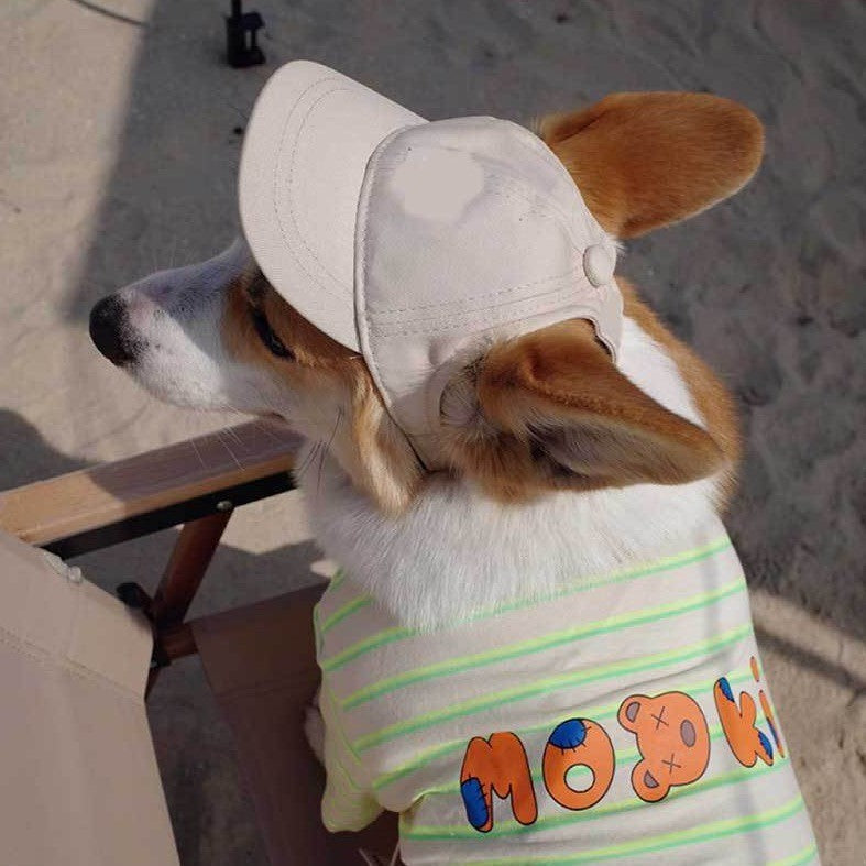 Pet Dog Outdoor Photography Leisure Sunshade Hat with Ear Holes Adjustable Corgi Baseball Cap