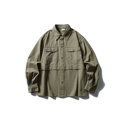 Splicing workwear long sleeved shirt men's loose casual shirt