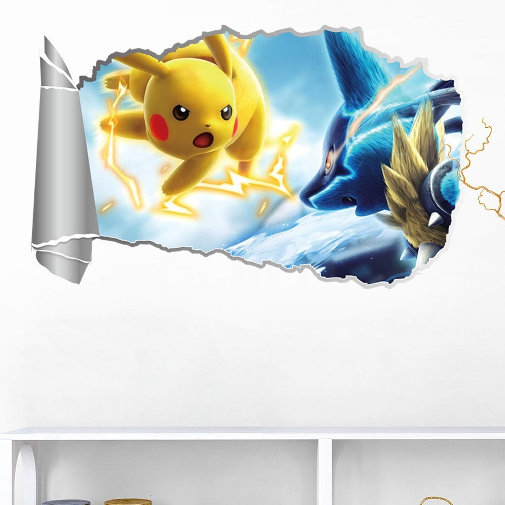 New 3D Pikachu Wall Sticker Pok é mon Wallpaper Self adhesive Cartoon Graffiti Anime Poster Children's Room PVC