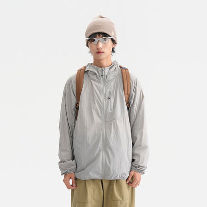 Camouflage Spliced Thin Hooded Sun Protection Clothing Men's Outdoor Sports Reflective Design Casual Jacket Trendy