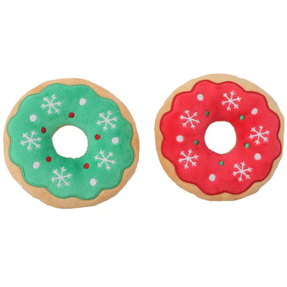 Xmas Pet Dog Plush Noise Chewing Toy Santa Elk Gingerbread Man Donut Cat Dog Christmas Series Cartoon Dog Toy Plush Squeak Toy