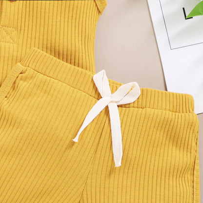 Baby Clothes Set Toddler Boys Girls Solid Sleeveless Button Vest Tops+shorts Outfits Set roupa bebes menina newborn clothes