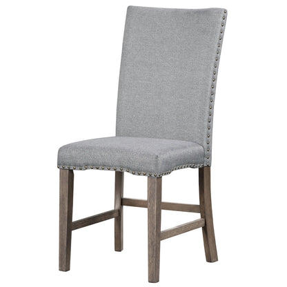 TOPMAX Mid Century Solid Wood 7-Piece Expandable Dining Table Set with Soft Cushioned Chair, Gold Brown+Gray Cushions