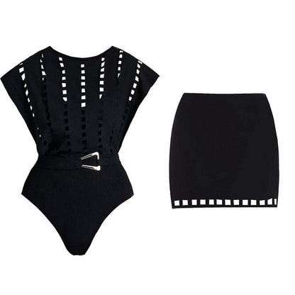 V-neck hollow sexy one-piece swimsuit women's set