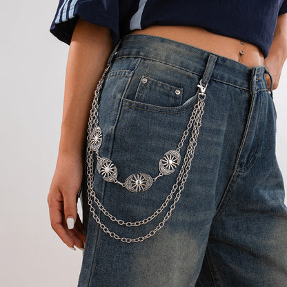 Punk style Moon Teeth Mushroom Cross Chain Pants Chain Street Fashion Multi layer Alloy Waist Chain