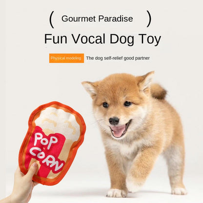 Durable Dog Toy for Chewing, Playing, and Teeth Cleaning - Fun Squeaky Anti-Boredom Design in Hamburger and French Fries Shapes for Small and Medium Dogs