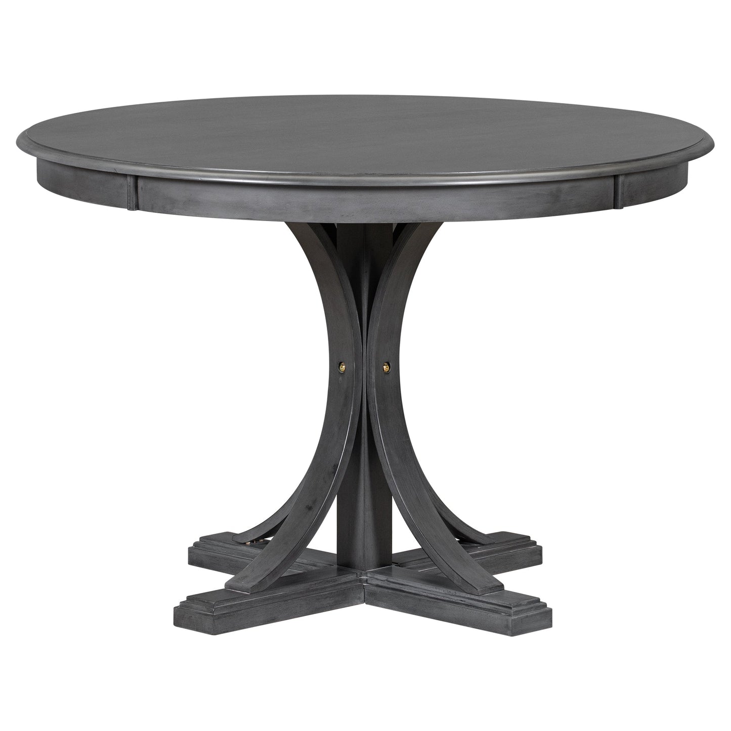 TREXM Five Piece Retro Round Dining Table Set with Curved Brackets and 4 Restaurant Cushioned Chairs (Dark Gray)