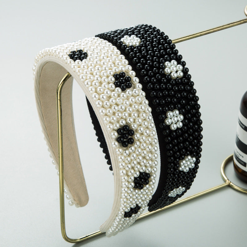 New Fashion Full Pearl Wide Edge Shampoo Headband Pressed Hair Ornament