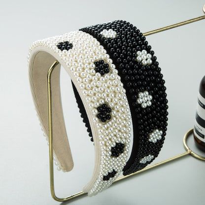 New Fashion Full Pearl Wide Edge Shampoo Headband Pressed Hair Ornament