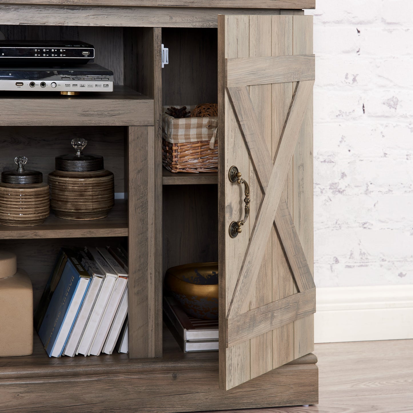 Farmhouse Classic Media TV Stand Antique Entertainment Console for TV up to 50" with Open and Closed Storage Space