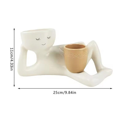 Funny Resin Succulent Pot: Relaxing - pose Figure with Pot Planter, Drainage Hole, Ideal for Succulents and Cacti