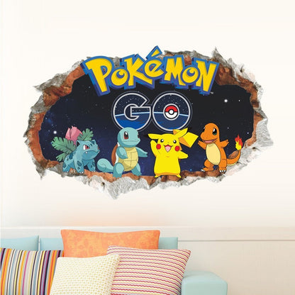 New 3D Pikachu Wall Sticker Pok é mon Wallpaper Self adhesive Cartoon Graffiti Anime Poster Children's Room PVC