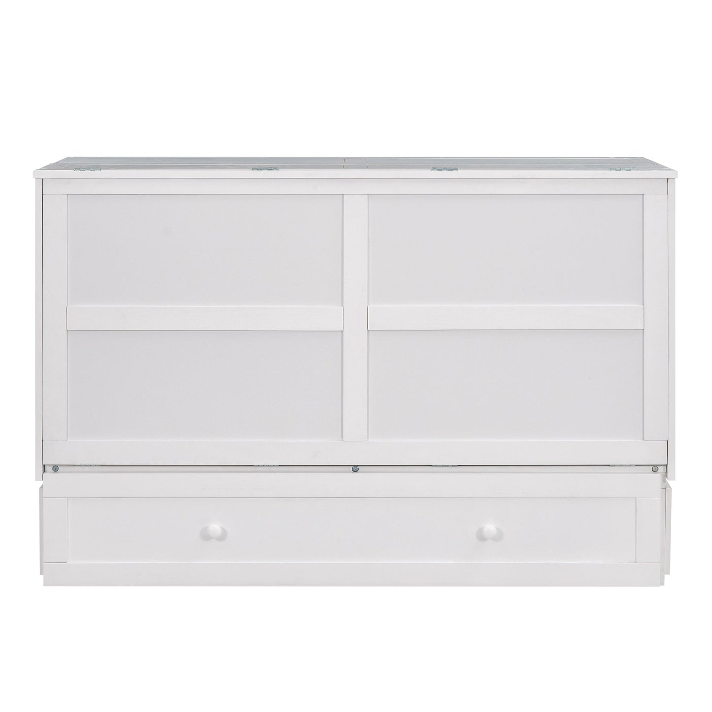 Queen Size Mobile Murphy Bed with Drawer and Little Shelves on Each Side White
