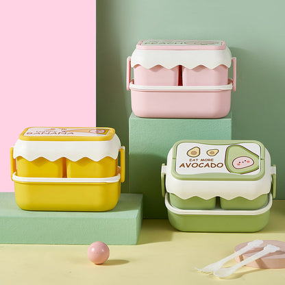 ins cartoon cute microwaveable large capacity double-layer portable lunch box lunch box