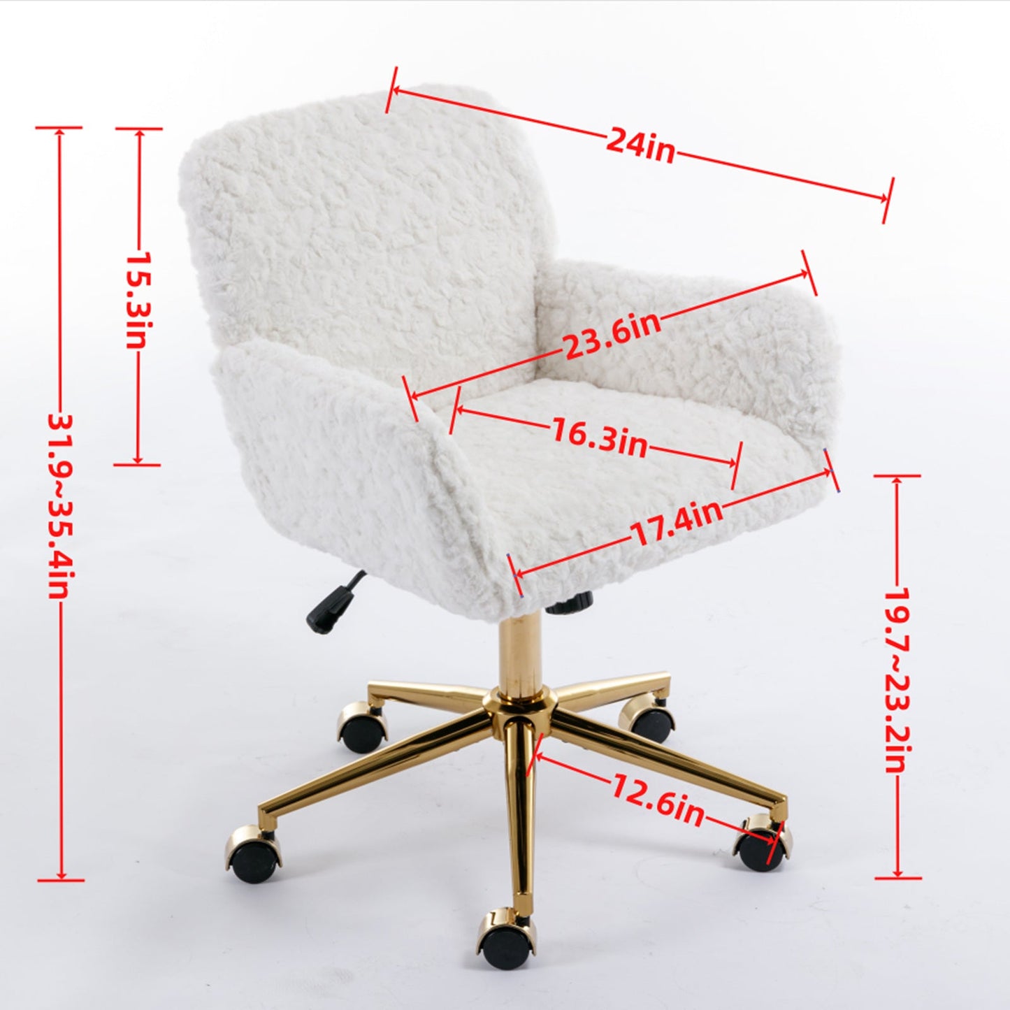 Artificial rabbit hair gold metal base home office chair adjustable chair rotating office chair, dressing chair (beige)