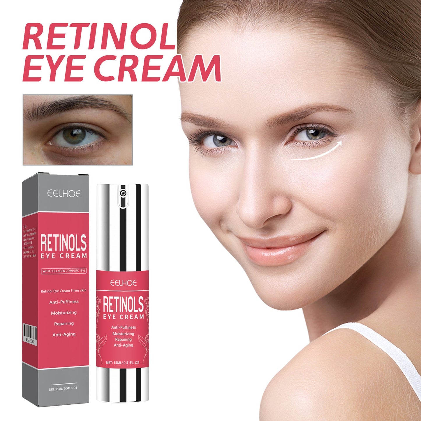 Retinol Eye Cream, Eye Skin Moisturizing Treatment Fade Fine Lines Dark Circles Elastic Firming Eye Cream