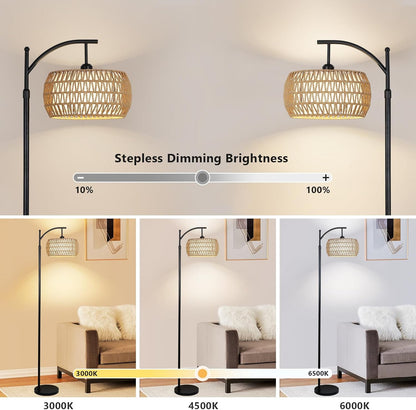 Arc Floor Lamp with Remote Control, Dimmable LED Floor Lamp with 3 Color Temperature Boho Farmhouse Tall Pole Lamp