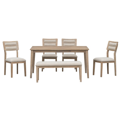TREXM Classic and Traditional Style 6 - Piece Dining Set, Includes Dining Table, 4 Upholstered Chairs & Bench (Natural Wood Wash）