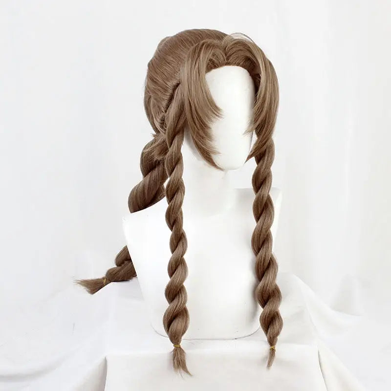 Aerith Gainsborough Wig FF VII 7 Remake Cosplay Brown Braid Long Heat Resistant Synthetic Hair Halloween Costume + Free Wig Cap