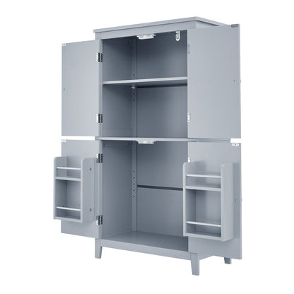 Bathroom floor storage cabinet, bathroom storage cabinet, 4-door independent cabinet, adjustable shelf, adaptive shelf, gray