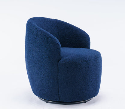Teddy Fabric Swivel Accent Armchair Barrel Chair With Black Powder Coating Metal Ring Dark Blue