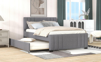 Full Upholstered Platform Bed with Trundle Grey