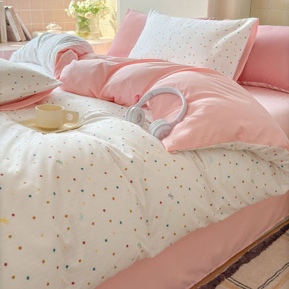 Double Gauze Four-Piece Set Jacquard Small Bamboo Cotton Three-Piece Set Student Dormitory INS Fresh Floral Bedding
