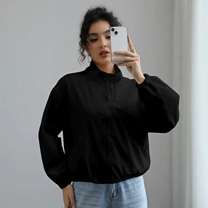 Fashionable Waterproof Short Jacket with Stand Collar for Women