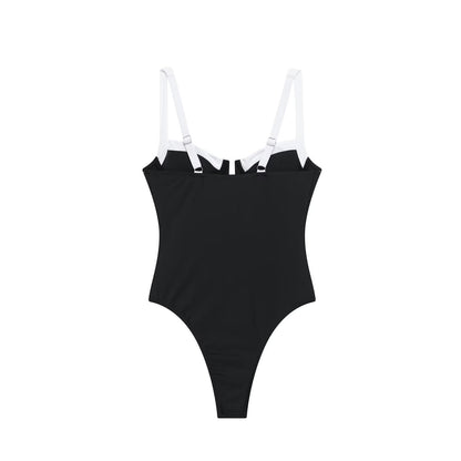 High fork V-neck vacation hot girl one-piece swimsuit female