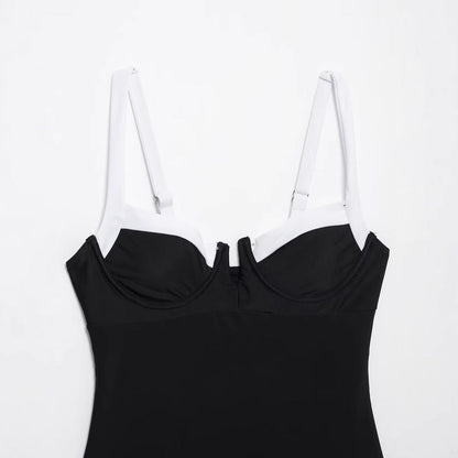High fork V-neck vacation hot girl one-piece swimsuit female