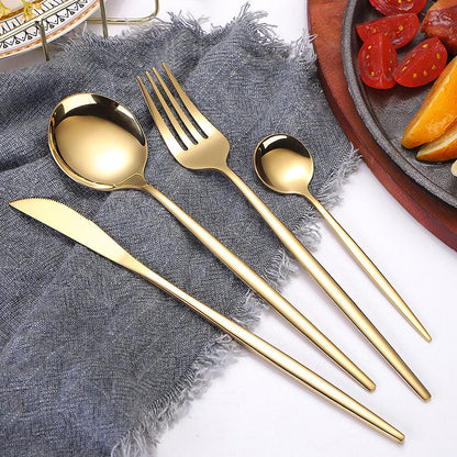 Portuguese Stainless Steel Knife Fork Spoon Golden Steak Knife Fork Set Four-Piece Tableware Set