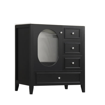 30" Bathroom Vanity with Sink, Bathroom Vanity Cabinet with Three Drawers and Door, Solid Wood and MDF, Black
