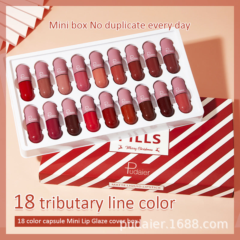 Pudaier 18 Color Mini Capsule Lip Glaze Velvet Fog Color Non-Stick Cup Smooth Matte