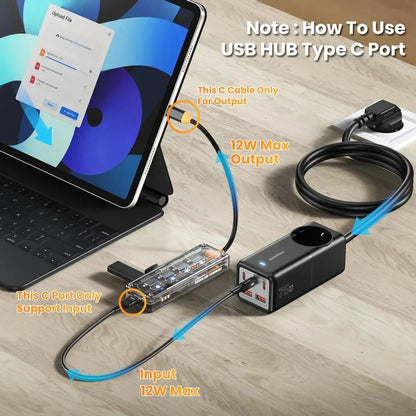 Type C HUB 4 in 1 USB C to USB 3.0 Transparent Punk Docking Station Splitter Adapter For MacBook Laptop iPhone Samsung