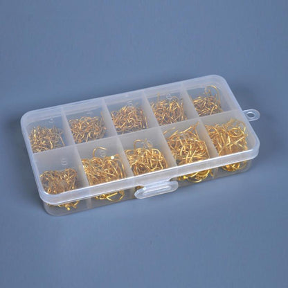 LEO 500pcs/box Multiple Sizes Golden Fishing Hooks Anti-corrosion Flat Head Barbed
