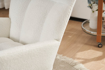 Rocking Chair Nursery  solid wood leg reading chair  Teddy fabric cushion with Nap armchair  white Teddy fabric