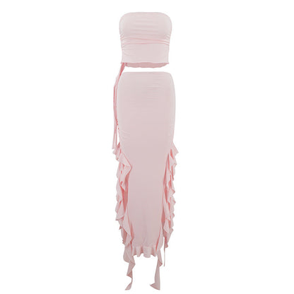 Summer new one shoulder jellyfish lace set skirt spicy girl outfit
