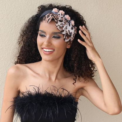 Fashionable leopard print fabric flower headband